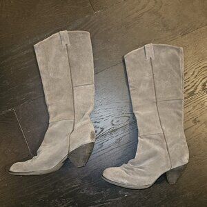 Grey Suede Western Style Boots